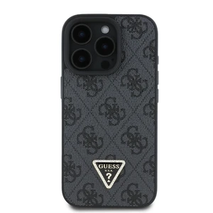 Zadní kryt Guess PU 4G Strass Triangle Metal Logo + Crossbody popruh pro Apple iPhone 16 Pro, černá