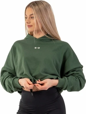 Nebbia Loose Fit Crop Hoodie Iconic Dark Green XS-S Bluza do fitness