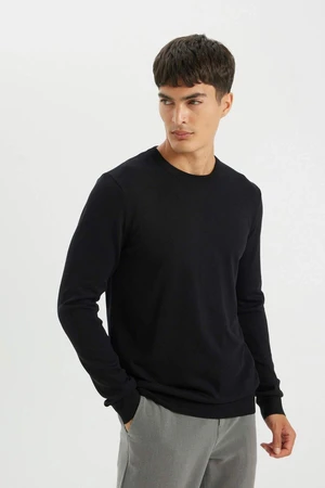 DEFACTO Men's Black Standard Fit Regular Cut Crew Neck Woolen Casual Sweater