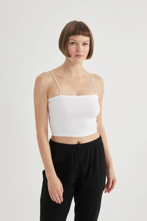 DEFACTO Fall In Love Rope Strap Crop Cotton White Tank Top