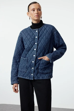 Trendyol Blue Quilted Denim Jacket