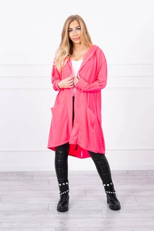 Oversize pink neon cape with hood