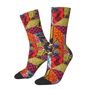 Colorful African Ankara Prints Dress Socks Mens Womens Warm Fashion Africa Tribal Geometric Art Crew Socks