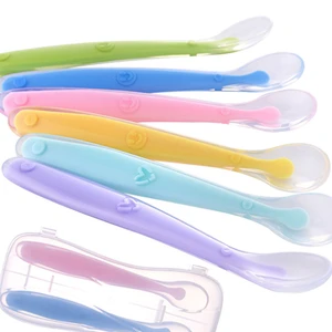 Baby Soft Silicone Spoon Candy Color Spoon Children Food Baby Feeding Dishes Safety Feeder Children Eating Training Spoon