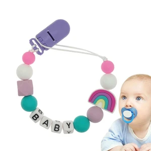 Silicone Cartoon Dummy Clip Pacifier Holder Soother Teether Chain Personalised Baby Shower Gift Silicone Beads Rainbow Shape