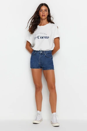 Trendyol Blue High Waist Denim Shorts