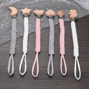 Creative Wooden Animal Baby Pacifier Clip Handmade Cotton Rope Nipple Chain For Baby Nursing Teething Gifts Toy Soother Chain