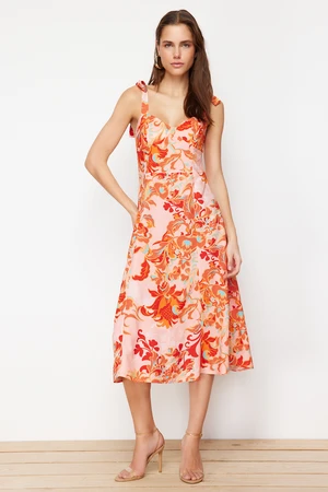 Trendyol Pink Floral A-Line Viscose Midi Woven Dress