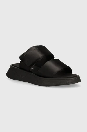 Pantofle Calvin Klein Jeans SLIDE DOUBLE STRAP SANDAL DC dámské, černá barva, na platformě, YW0YW01355