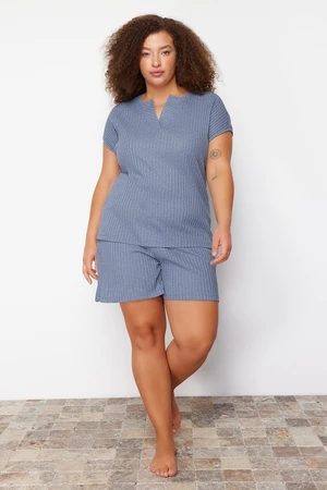 Trendyol Curve Blue V-Neck Camisole Knitted Pajama Set