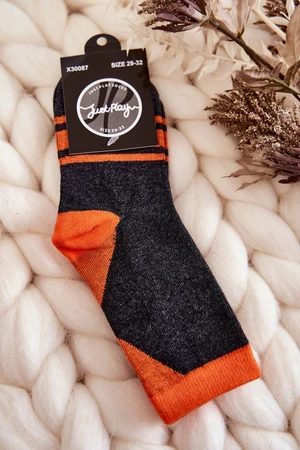 Two-tone youth socks with stripes Graphite - orange