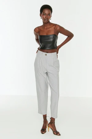 Trendyol Gray Carrot High Waist Polyviscon Woven Trousers