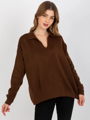 Dark brown plain oversize sweater with collar