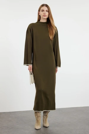 Trendyol Khaki Stitching Detailed Long Knitwear Dress