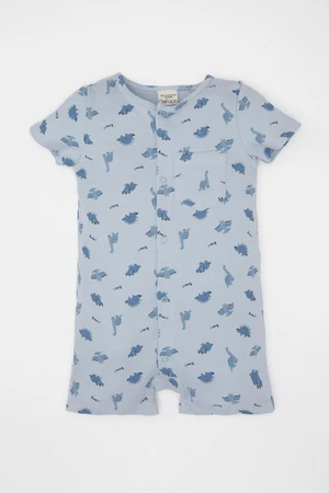 DEFACTO Baby Boy Newborn Dinosaur Patterned Waffle Short Sleeve Romper