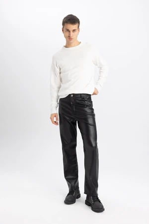 DEFACTO Baggy Fit Straight Leg Faux Leather Trousers