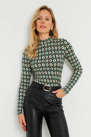 Cool & Sexy Women's Patterned Blouse Ecru-Green