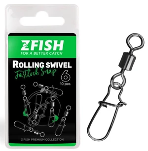 Zfish obratlík s karabínou rolling swivel & fastlock snap 10 ks - veľkosť 14 nosnosť 16 kg