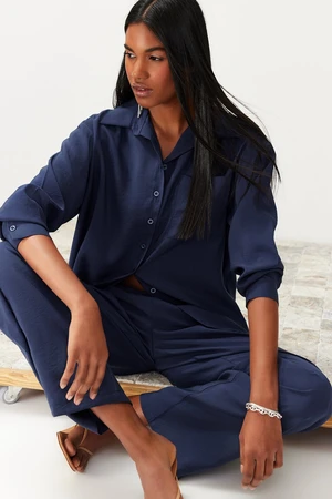 Trendyol Navy Blue Modal Blend Woven Shirt-Pants Set