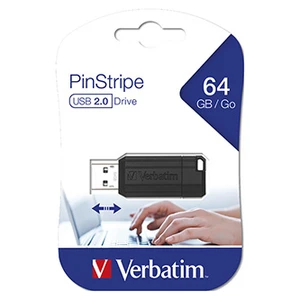 Verbatim USB flash disk, USB 2.0, 64GB, PinStripe, Store N Go, černý, 49065, USB A, s výsuvným konektorem