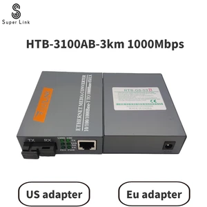 1 Pair Fiber Transceiver HTB-3100AB-3km 10/100/1000Mbps Single Mode Fiber SC Port Optical Fiber Media Converter External Power