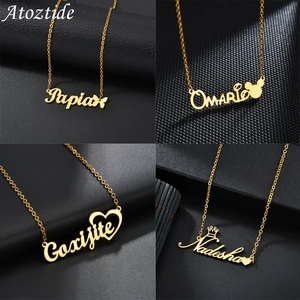 Atoztide Fashion Custom Name Stainless Steel Necklaces Personalized Jewelry Chain Crown Heart Butterfly Necklace for Women Gifts