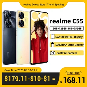 Realme C55 Smartphone MediaTek Helio G88 6,72'' FHD+ 90Hz Screen AI 64MP Camera 33W SUPERVOOC Charge Cell Phone 5000mAh Battery