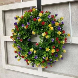 Spring Flower Wreath Artificial Flower Hydrangea Eucalyptus Wreath For Door Wall Wedding Background Home Hello Wreath Outdoor