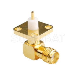 Superbat 10pcs SMA 4 hole Panel Mount Female Right Angle with Extended Dielectric RF Coaxial Connector