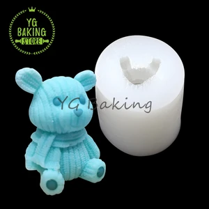 Dorica New Scarf Bear Design Diy Craft Candle Mould Fondant Silicone Mousse Mold Cake Decorating Tools Kitchen Baking Supplies