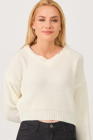 Z3034 DEWBERRY WOMEN'S V-NECK SWEATER-FLAT BONE