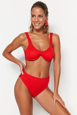 Trendyol Red texturált magas derékú normál lábú bikini alsó