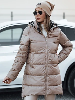 Women's winter jacket PURRBREEZ long quilted reversible with a hood in camel Dstreet color