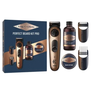 GILLETTE King C. zastrihávač fúzov PRO darčeková sada pre mužov, zastrihávač + šampón na fúzy 60ml + balzam na fúzy 100ml