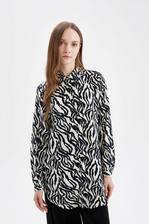 DEFACTO Regular Fit Shirt Collar Zebra Patterned Viscose Long Sleeve Shirt Tunic