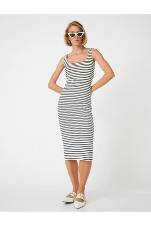 Koton Midi Length Pencil Dress Thick Straps U Neck Slim Fit