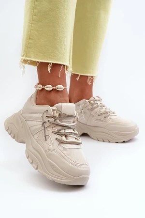 Women's sneakers with a chunky sole with decorative lacing beige Relissa