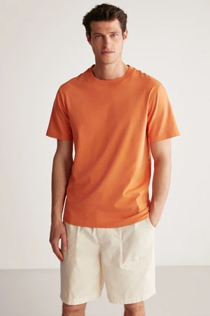 GRIMELANGE Rudy Men's 100% Organic Cotton Breathable Non-Revealing Crew Neck Basic Orange T-shirt