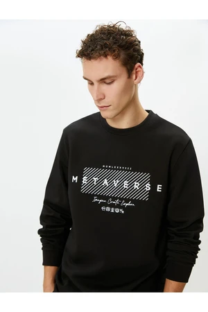 Koton Crew Neck Sweatshirt Slogan Printed Long Sleeve Ribbed