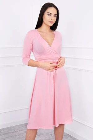 Dress with underbust neckline, 3/4 sleeves powder