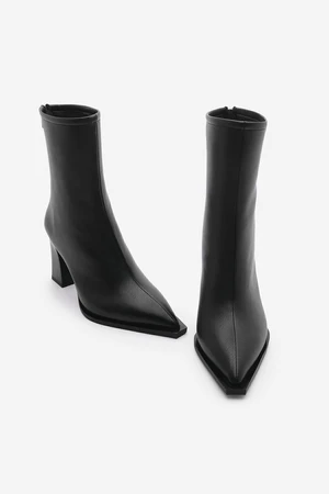 Marjin Women's Heeled Boots Pointed Toe Zipper At The Back Thick Heels Kikas Black.