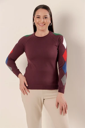 By Saygı The sleeves are diamond-patterned Front Short Back Long Plus Size Acrylic Sweater Plum.