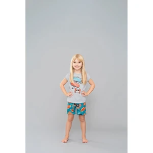 Girls' pyjamas Oceania, short sleeves, shorts - light melange/print