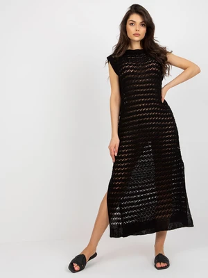 Black openwork knitted sleeveless dress