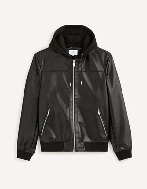 Black men's leatherette jacket with hood Celio Fumati