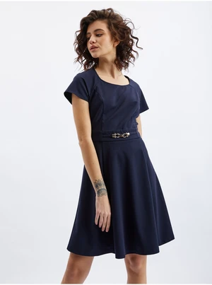 Navy blue women's dress with belt ORSAY