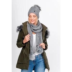 Women's winter set beanie + scarf with pompons - gray,