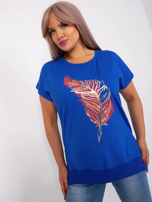 Cobalt blue blouse plus sizes with short sleeves