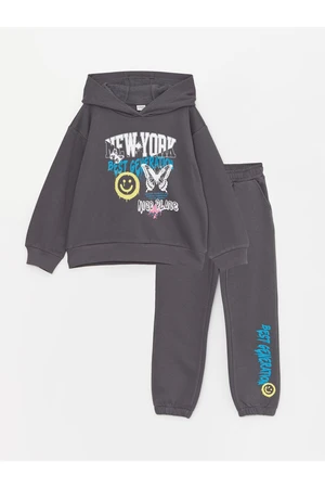 LC Waikiki Girls' Printed Long Sleeve Hoodie and Sweatpants