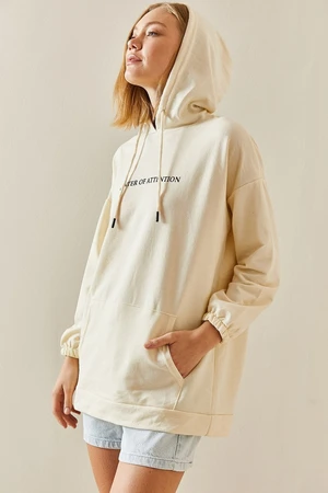 XHAN Cream Kangaroo Hoodie with Pocket